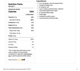 Gluten-Free Brown Sugar Cookies Nutrition